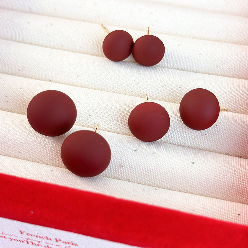 레드 매트 기하학 진주 귀걸이 스터드