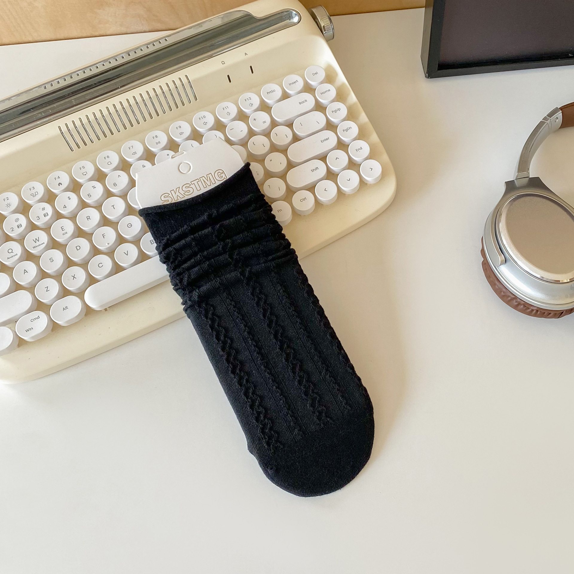 Meias de Algodão com Ponto de Tricô