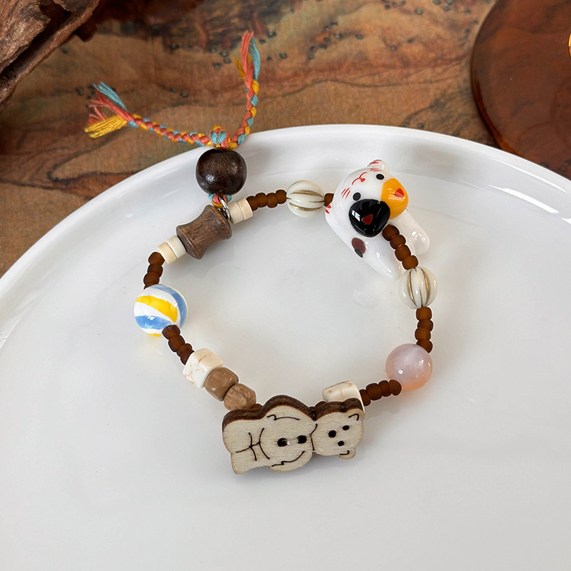 Bracciale con Perline a Forma di Gatto