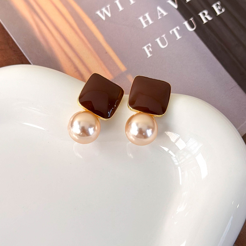 스퀘어 펄 드롭 귀걸이