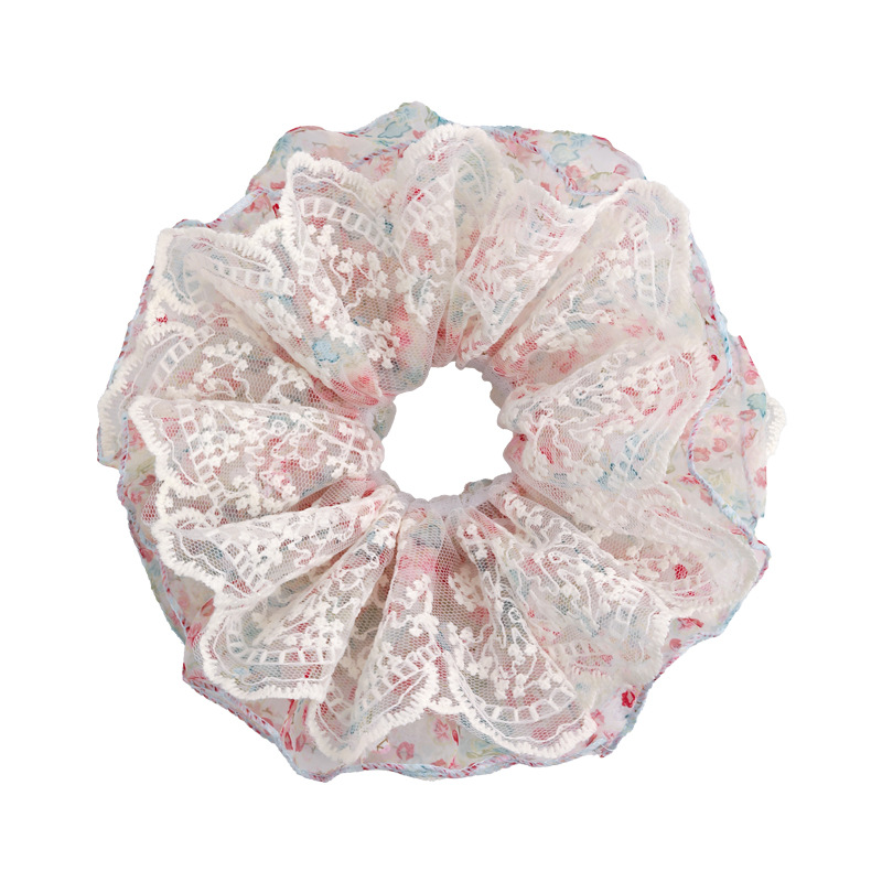 Scrunchies z Koronkowym Wykończeniem Kwiatowym