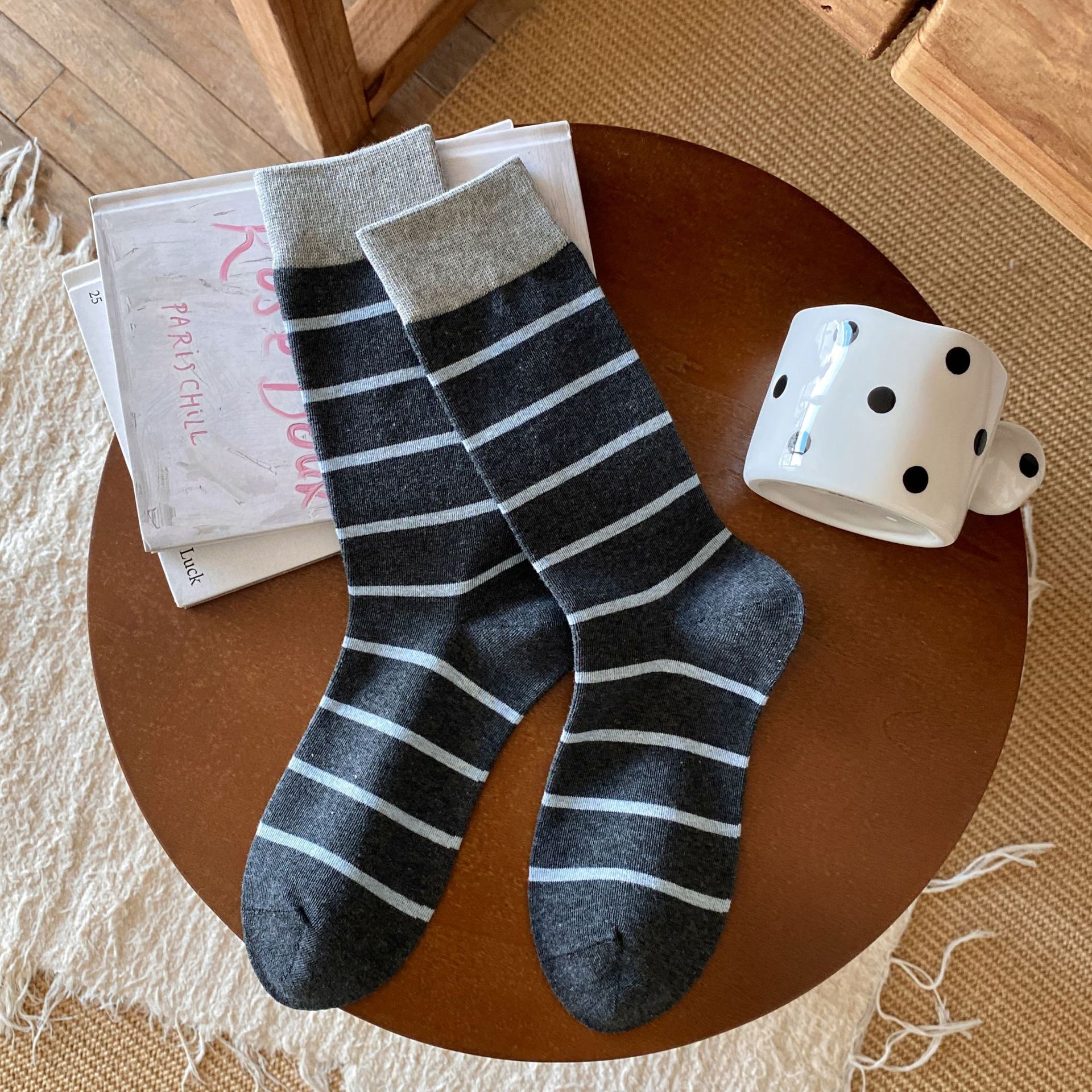 Meias Mid-Calf com Bloco de Cor Listradas para Mulher