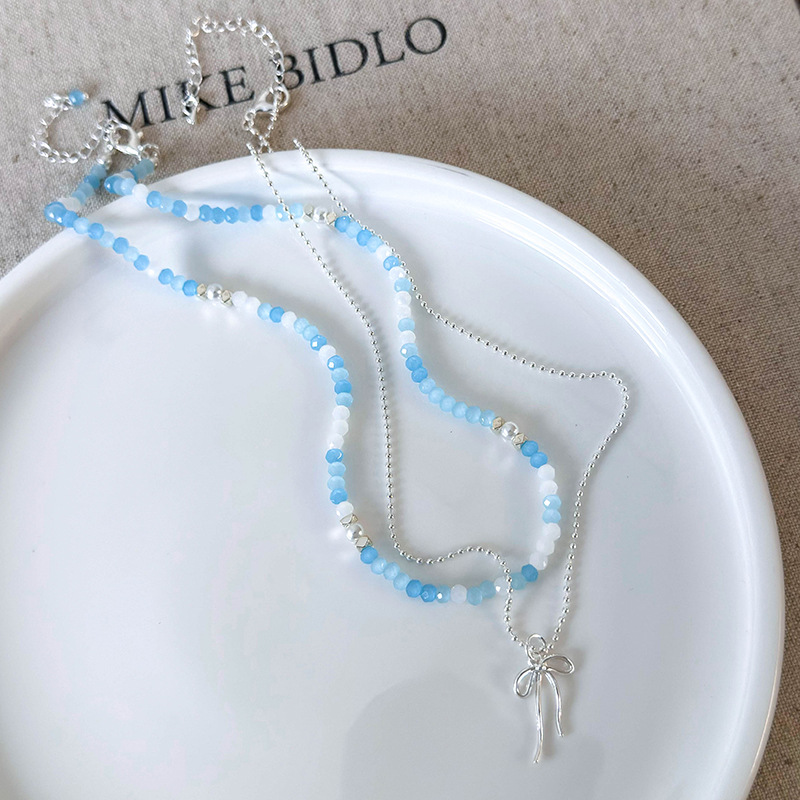 Collana con Fiocco Perle e Perline Blu
