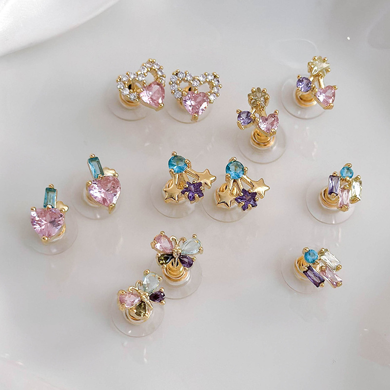 أقراط زراعية قلب فراشة مزينة بزركون ملون