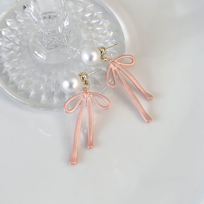 Pendientes de Perla Rosa con Lazo