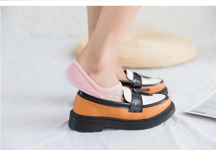 ถุงเท้าไม่โผล่ลายเมชผ้าลายลูกไม้