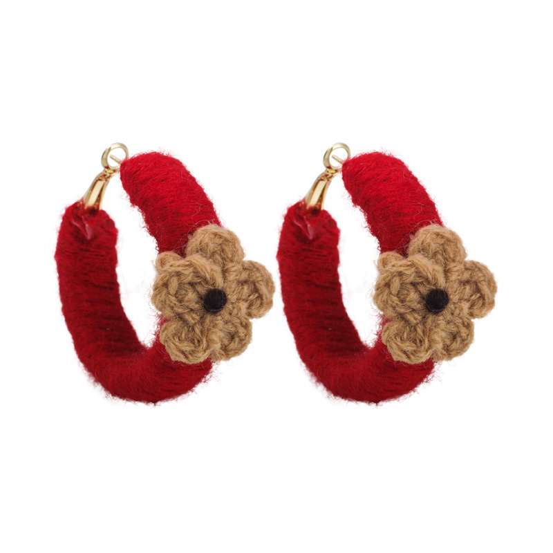 Knitted Flower Hoop Earrings