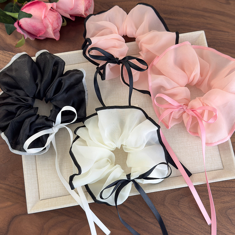 Gumki do Włosów Scrunchie z Siatką i Wstążką