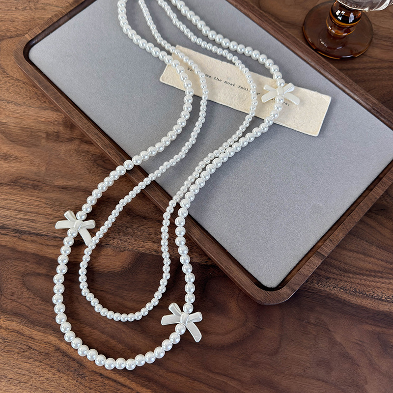 Двухслойное Жемчужное Ожерелье с Бантом