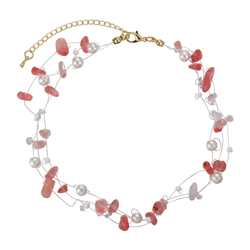 قلادة نسائية حجر طبيعي وردي