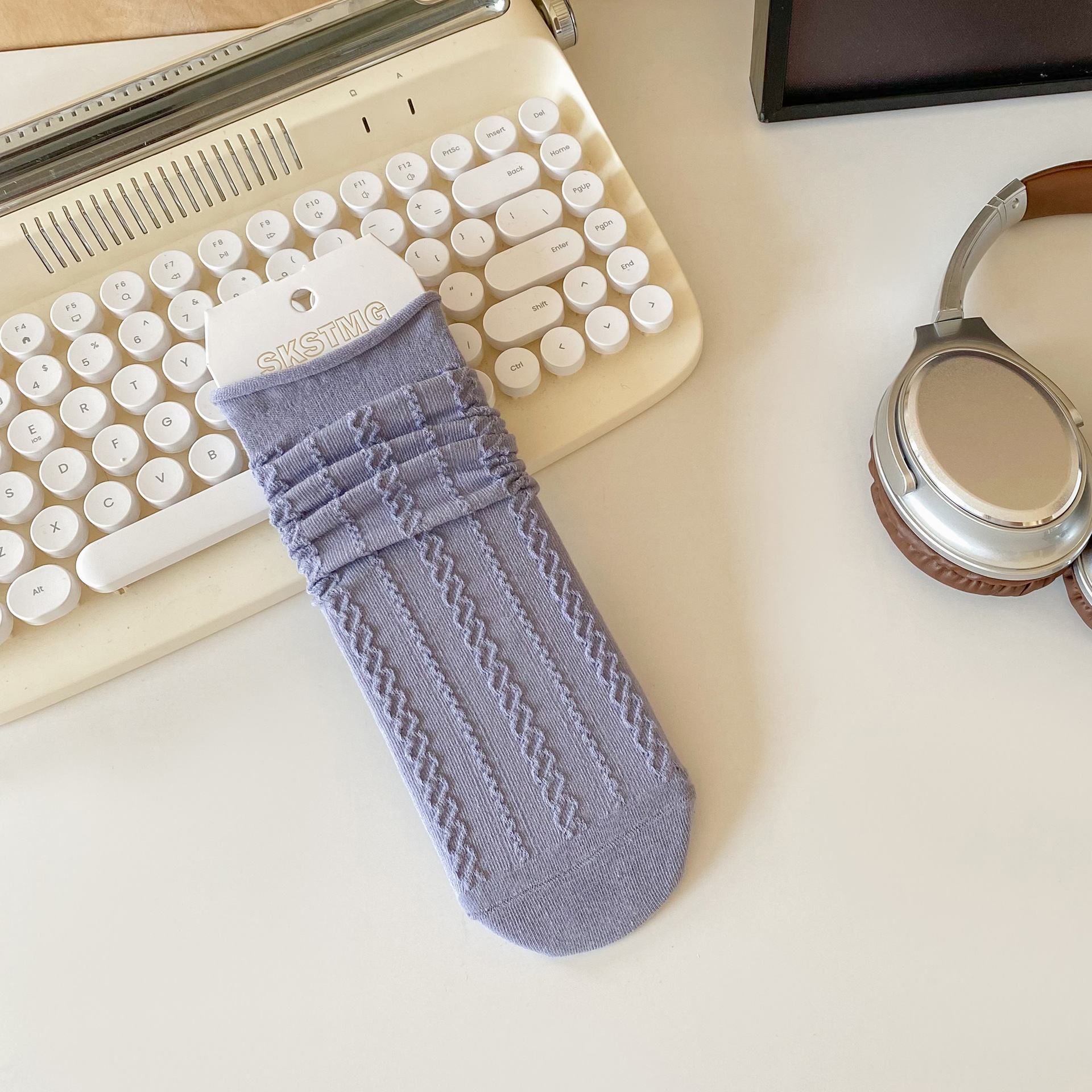 Meias de Algodão com Ponto de Tricô