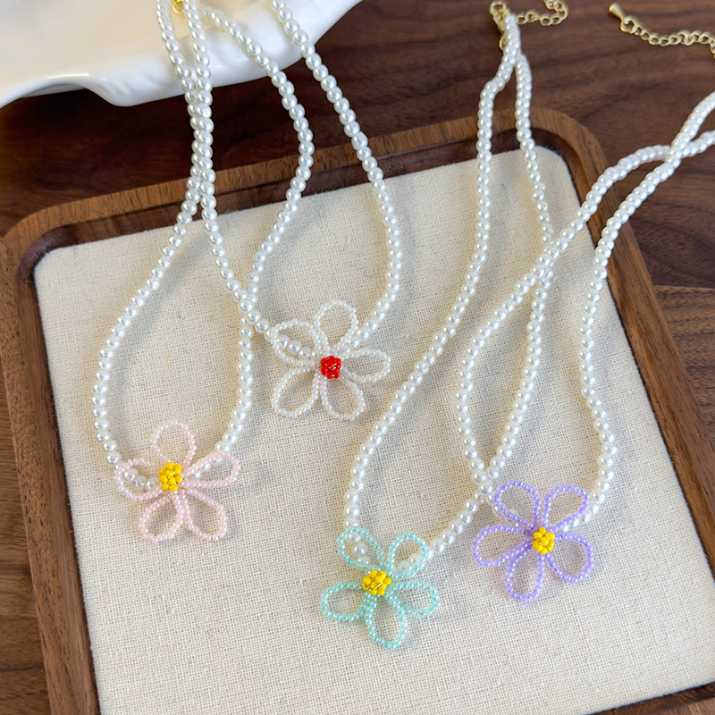 플로럴 비즈 펄 목걸이