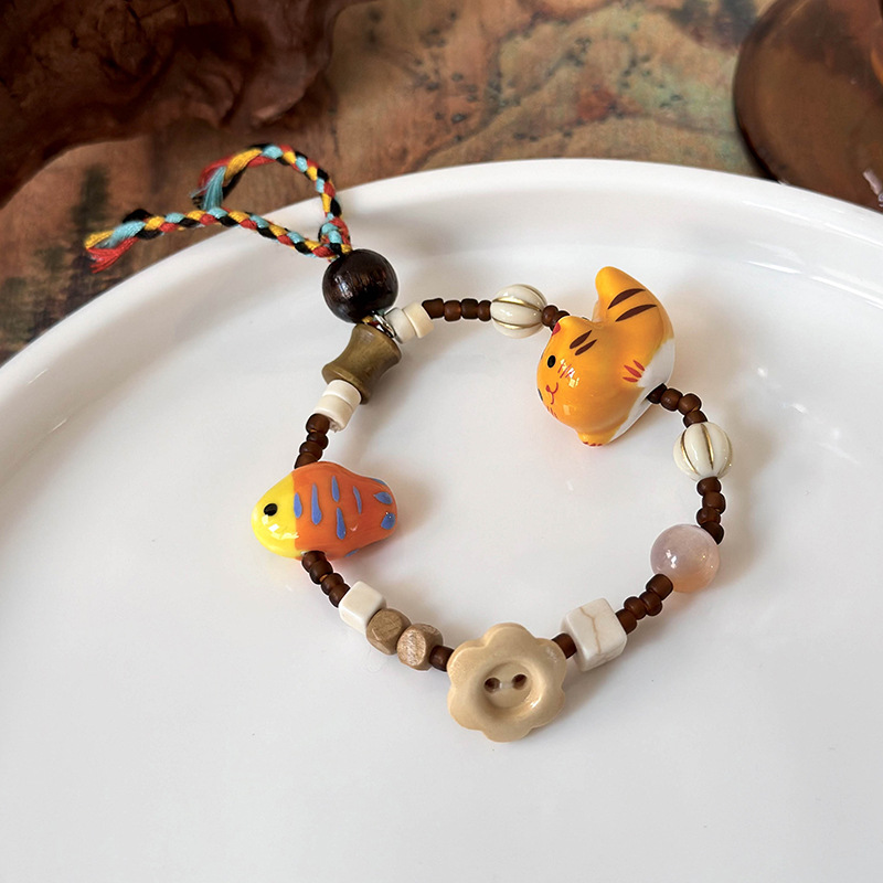 Bracciale con Perline a Forma di Gatto