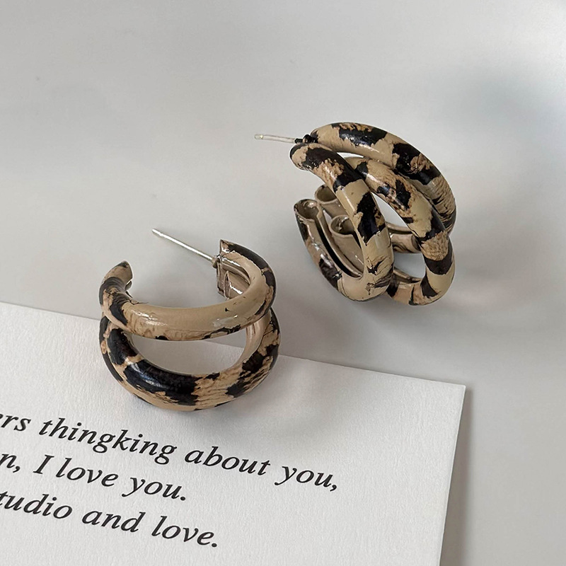 Cercei Dublu cu Print de Leopard