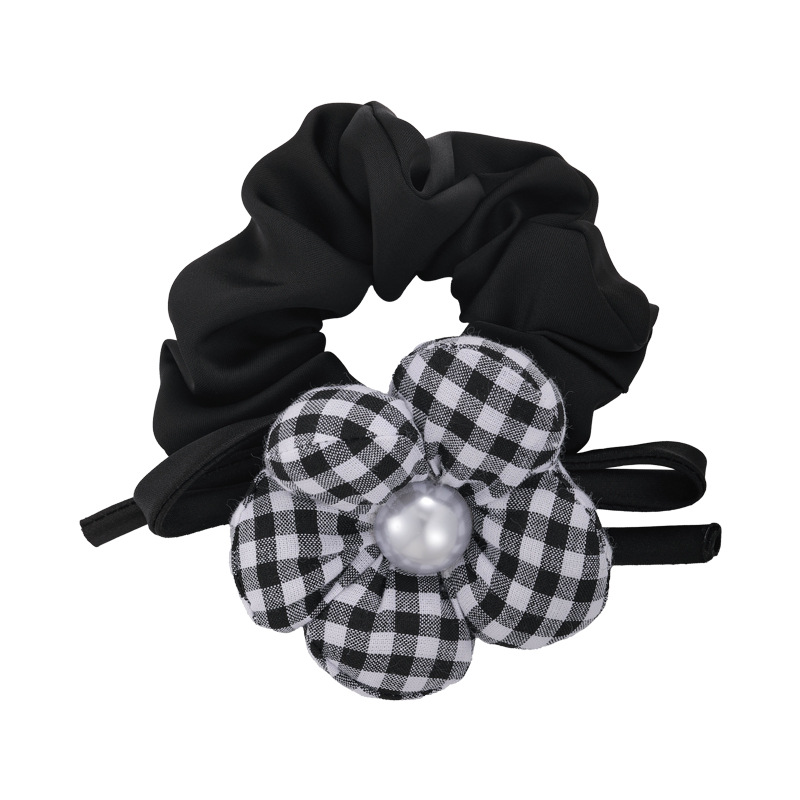 Μαύρο-Λευκό Καρέ Κλιπ Μαλλιών με Λουλούδι και Μαργαριτάρι