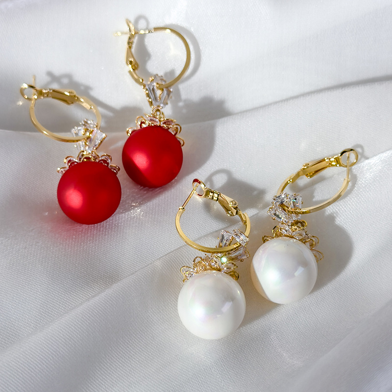 Anting Cuff Bunga Mutiara Zirkon Merah