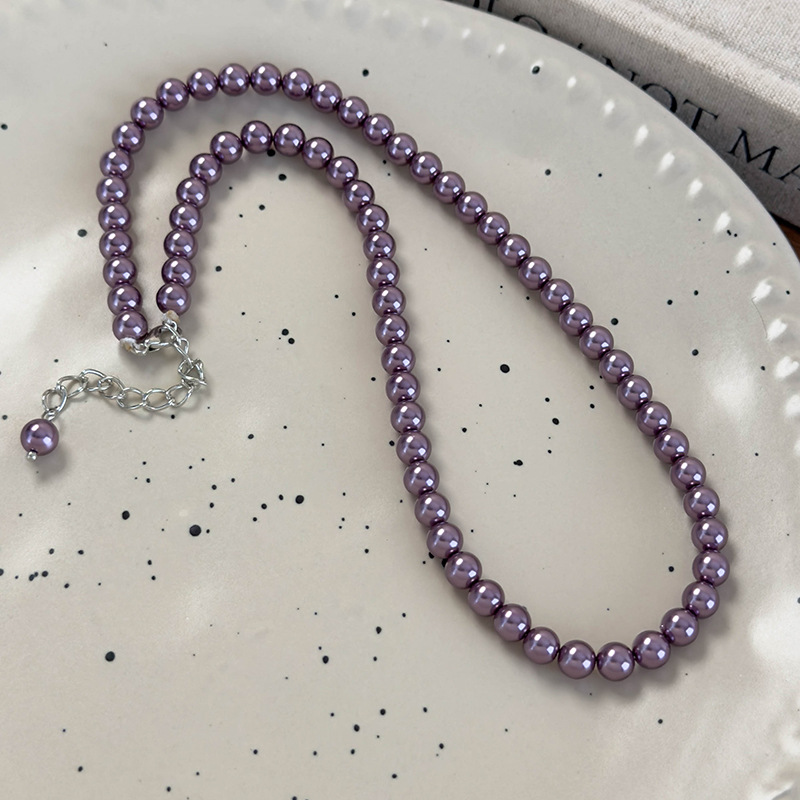 Colar de Pérolas de Vidro Ameixa