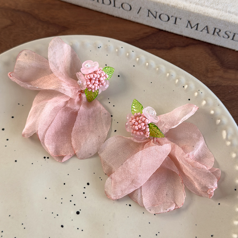 Orecchini Floreali in Chiffon Rosa Bohemien