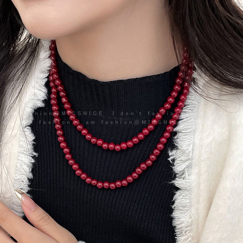 Burgundy Pearl Beaded Necklace