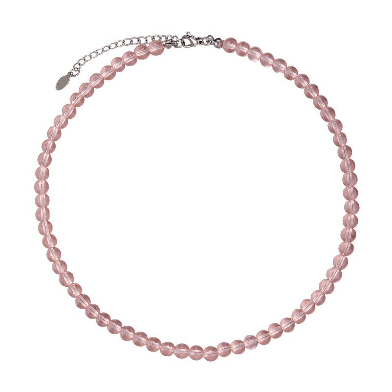 قلادة خرز زجاجي وردي