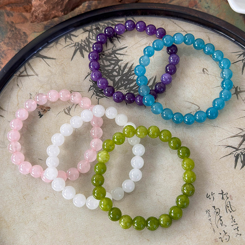 สร้อยข้อมือลูกปัดหินสีสันหลากหลายแบบห่วงเดี่ยว