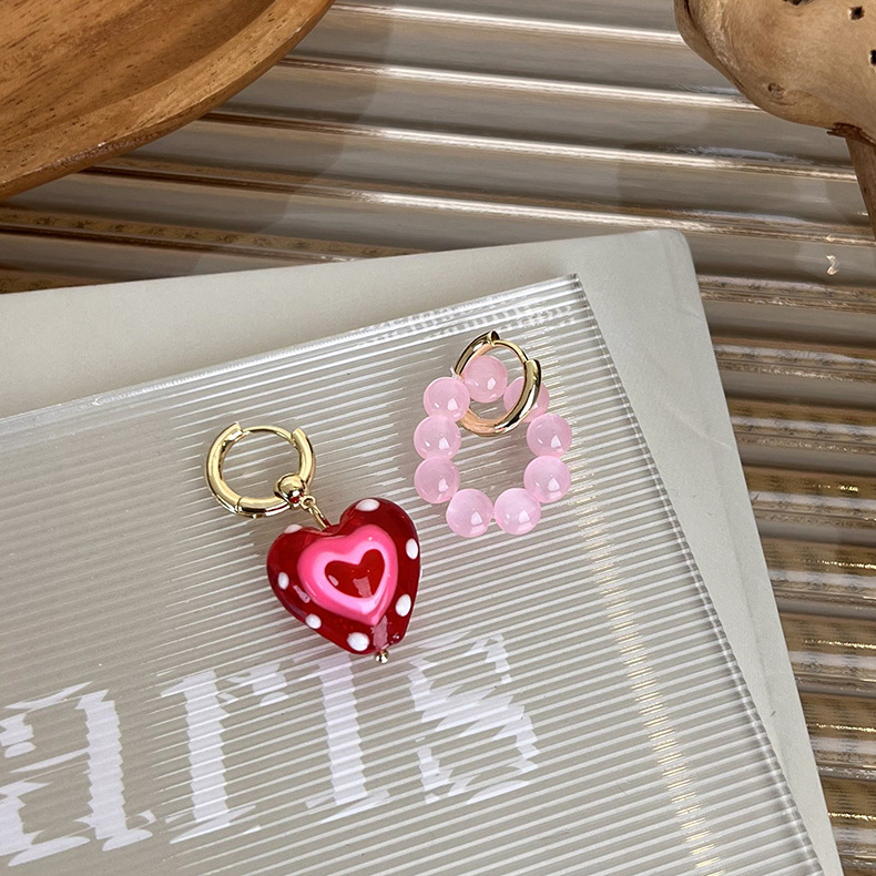 Orecchini Asimmetrici con Cuore Rosso Staccabile