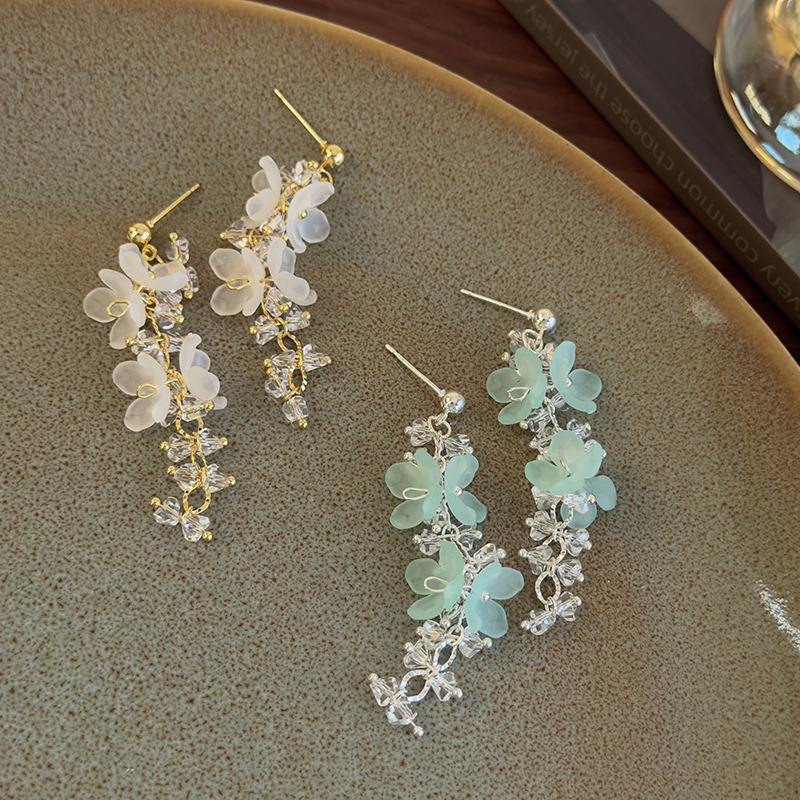 보헤미안 플라워 크리스탈 탈셀 귀걸이