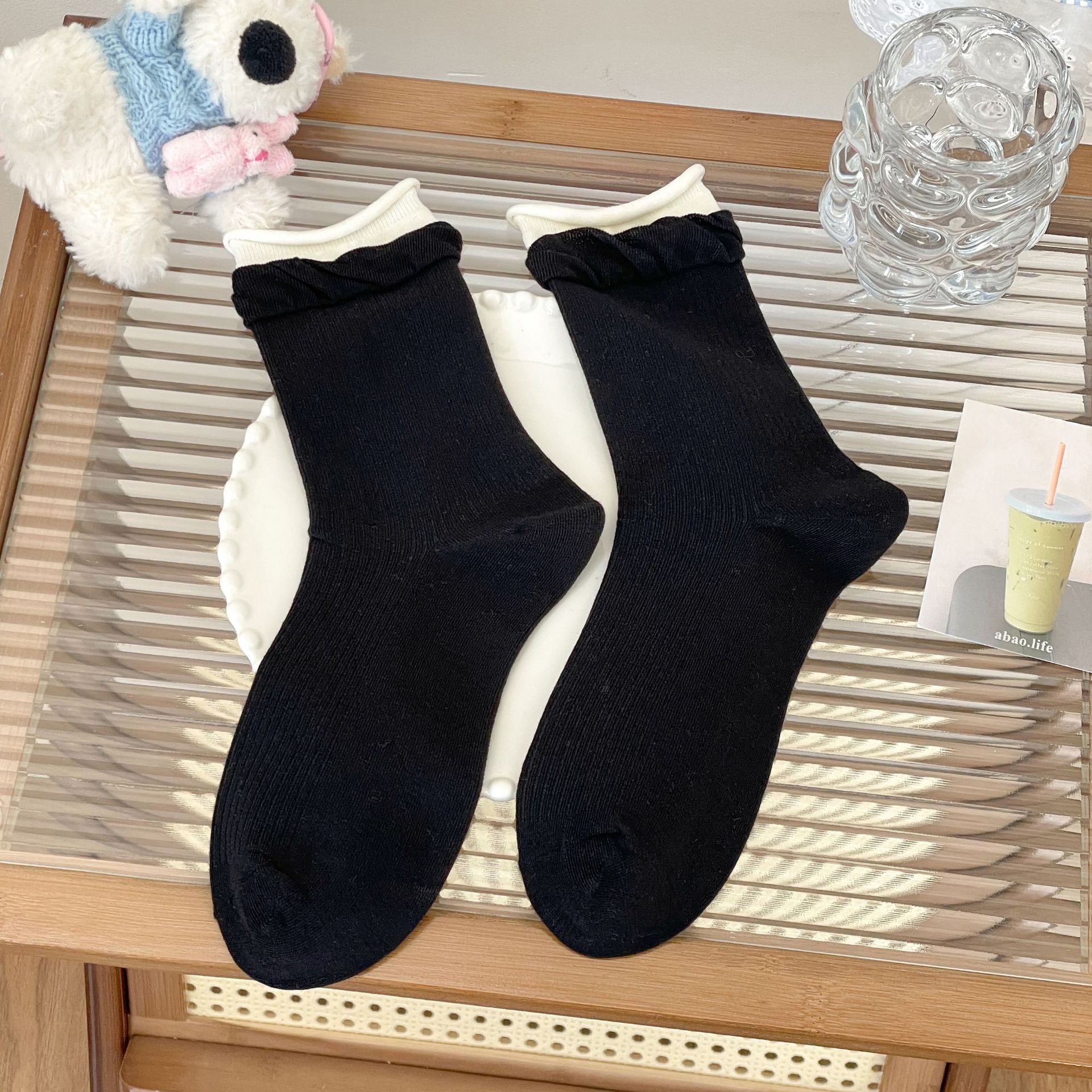 Meias Cano Médio de Algodão Penteado