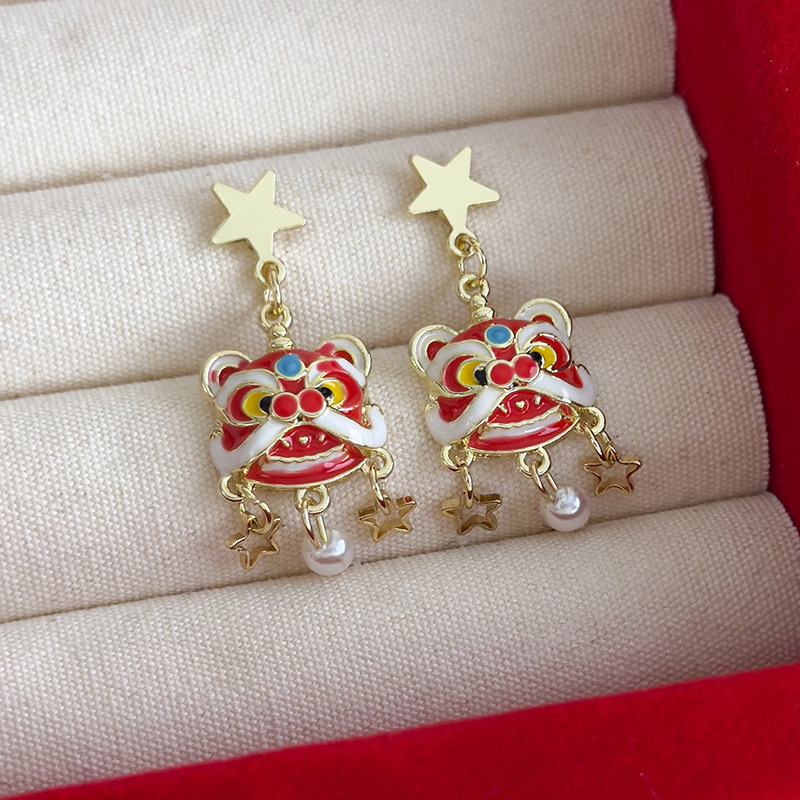 Lion Dance Pearl Earrings