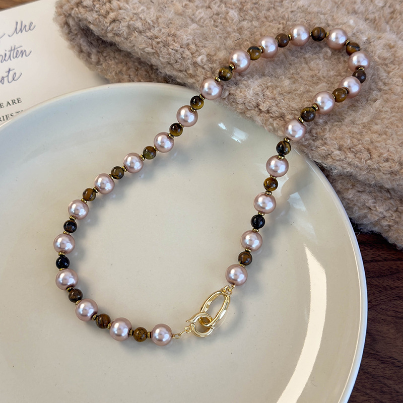 Retro Geometryczna Imitacja Perłowej Naszyjnik