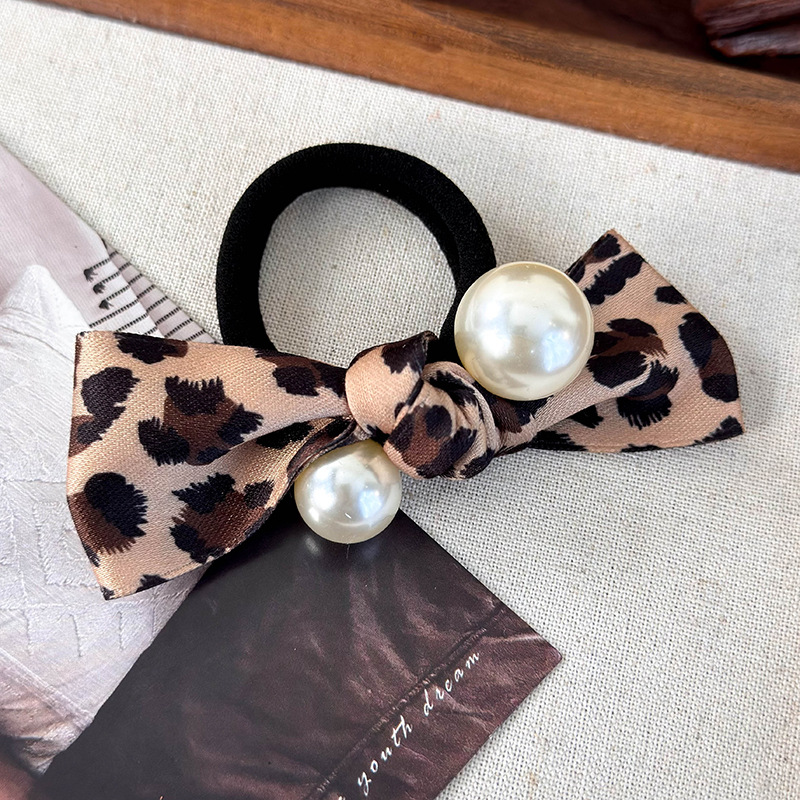 レオパードプリントボウヘアタイ パール付き