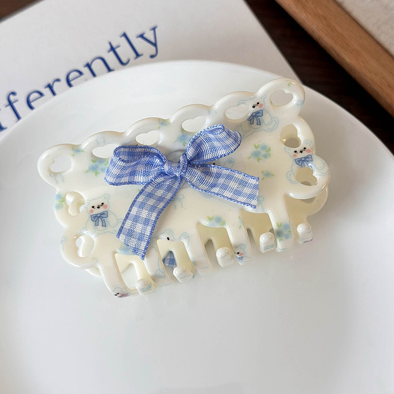 Зажим для волос из ацетата с цветочным мишкой