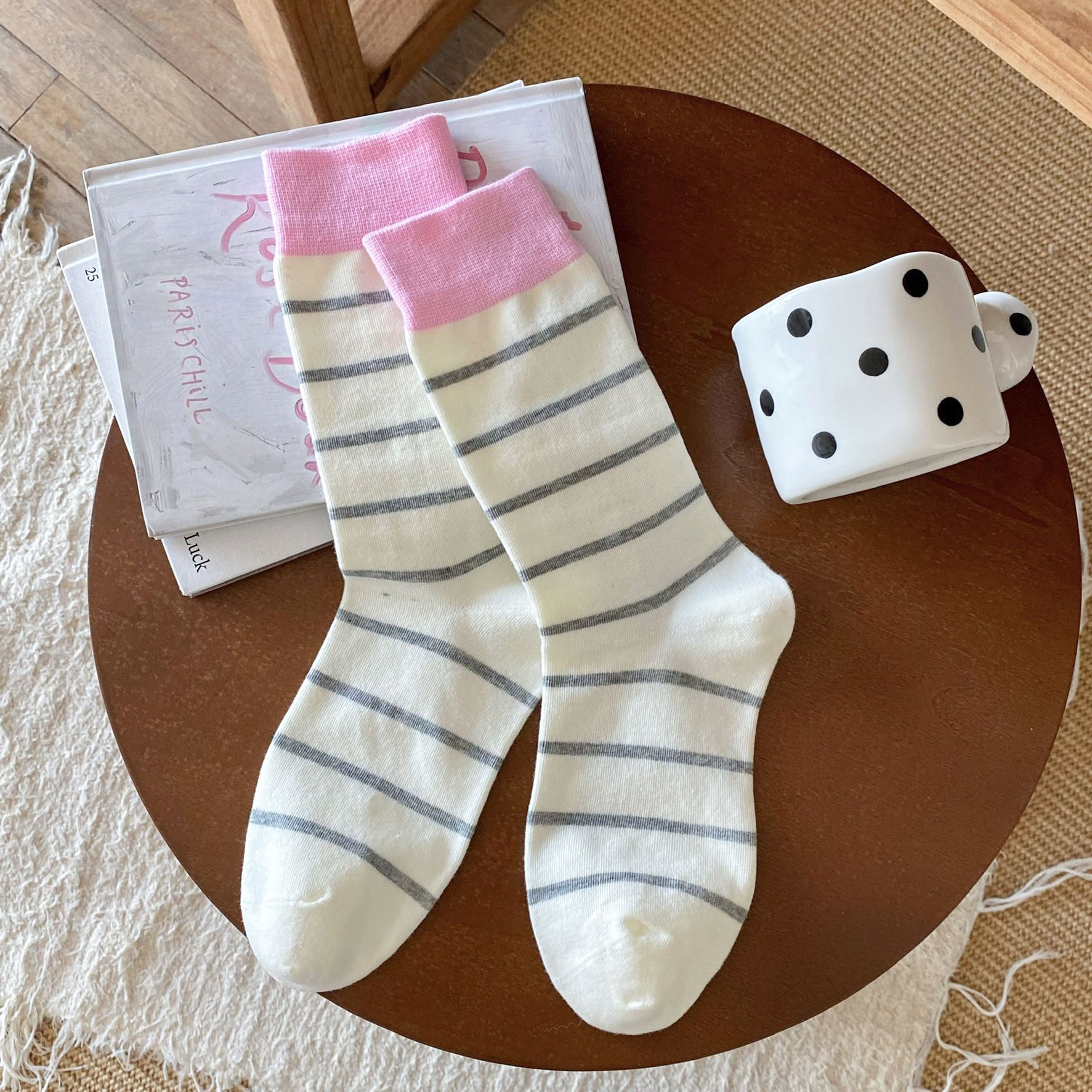 Meias Mid-Calf com Bloco de Cor Listradas para Mulher