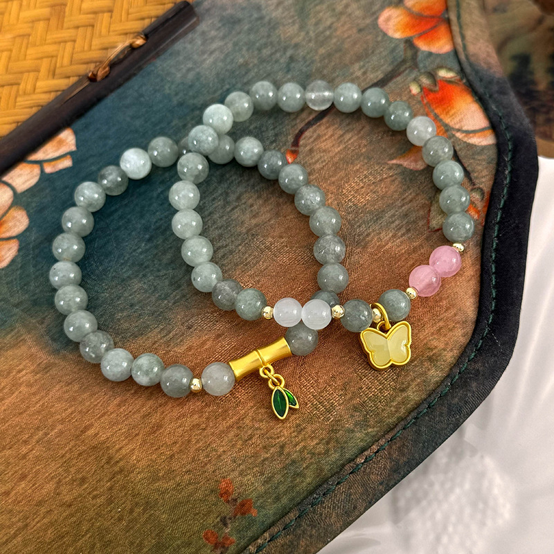 천연 비취 대나무 매듭 나비 비즈 팔찌