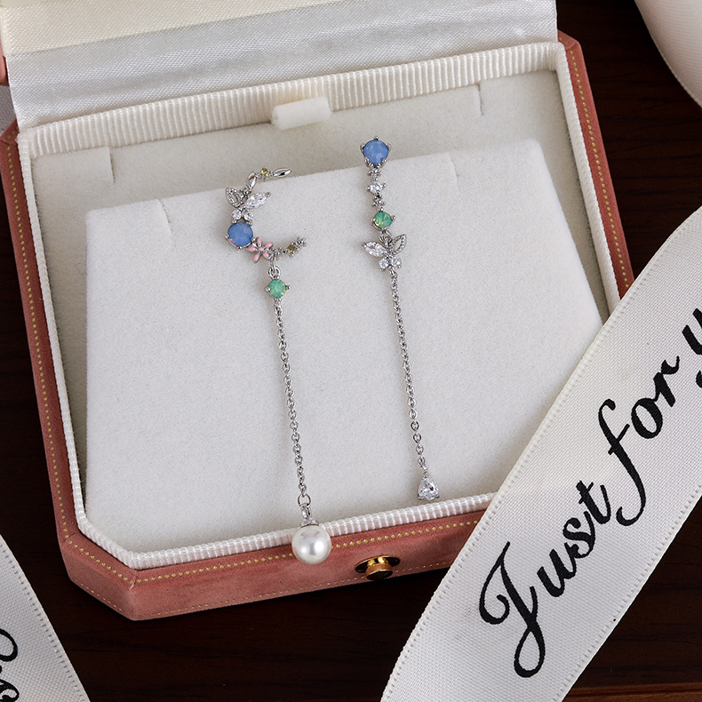 나비 꽃 술 지르코니아 귀걸이