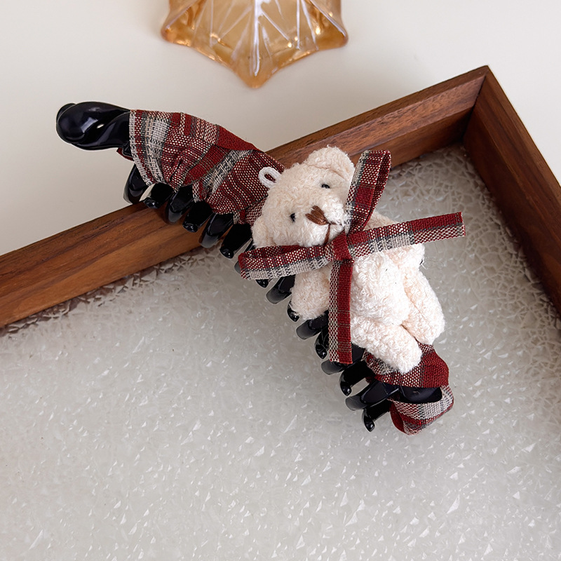 Fundă Tartan și Ursuleț Banana Agrafă de Păr