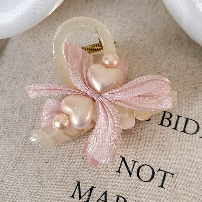 Зажим Коготь Сердце Жемчуг Бант
