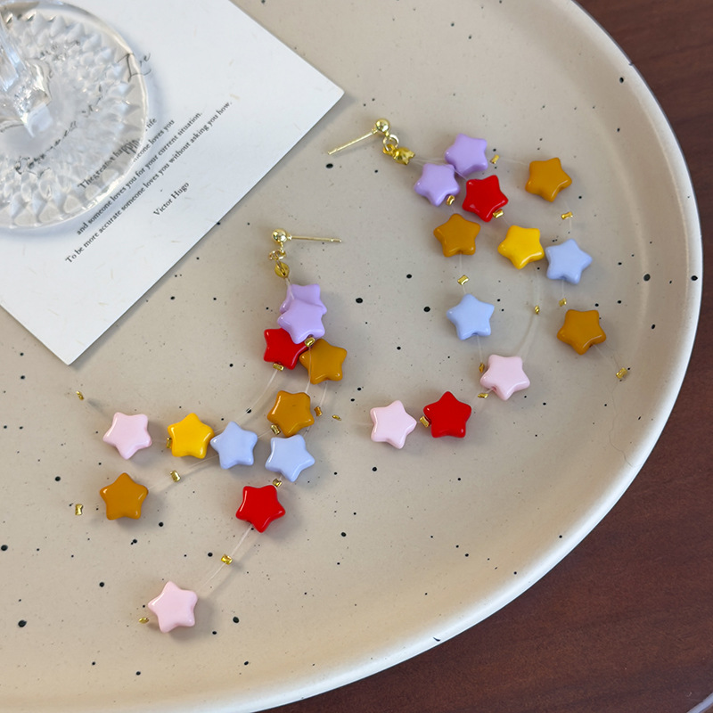 Orecchini Pendenti con Nappe Stelle Colorate