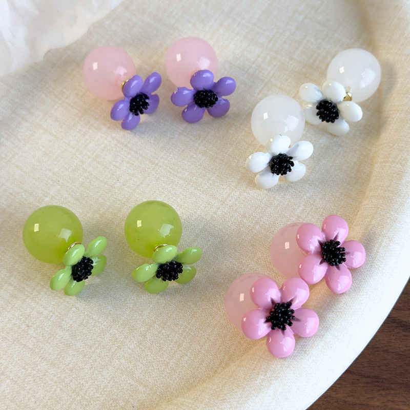 체리 블라썸 레진 플라워 펄 귀걸이