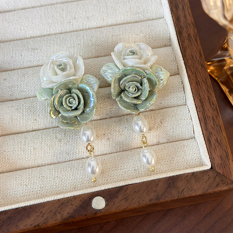 프렌치 빈티지 세라믹 플라워 이어링