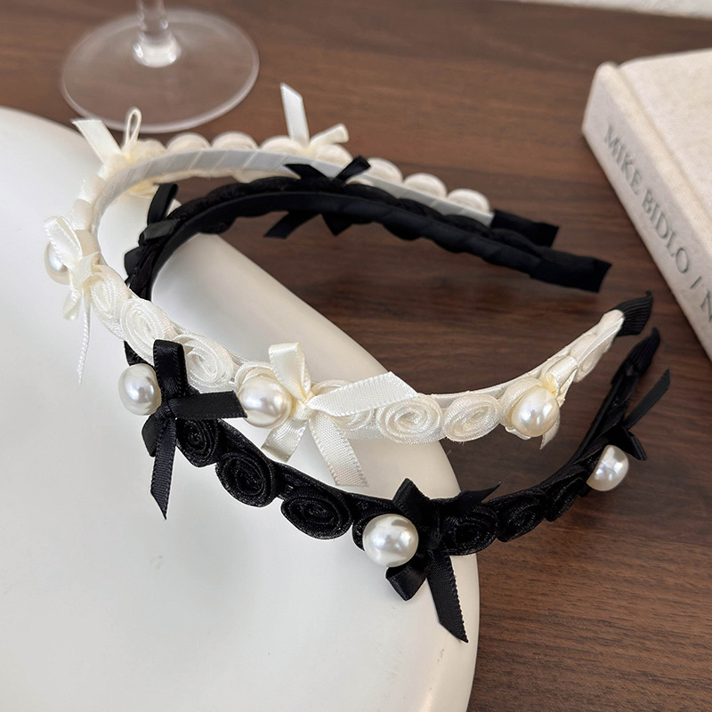 Тонкая повязка для волос в стиле балет с цветочным бантом из жемчуга