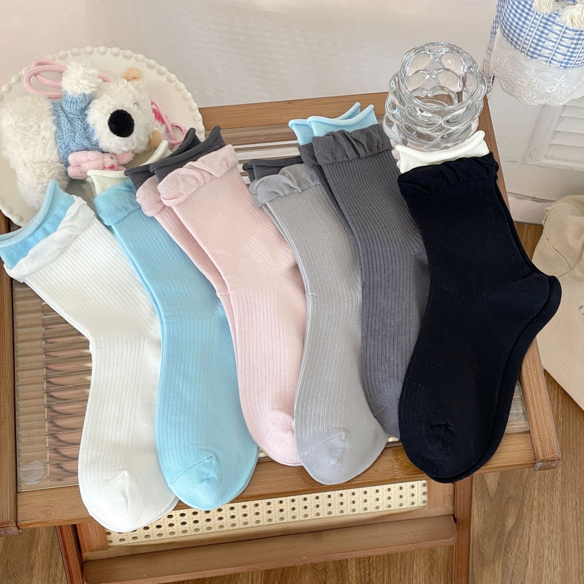 Meias Cano Médio de Algodão Penteado