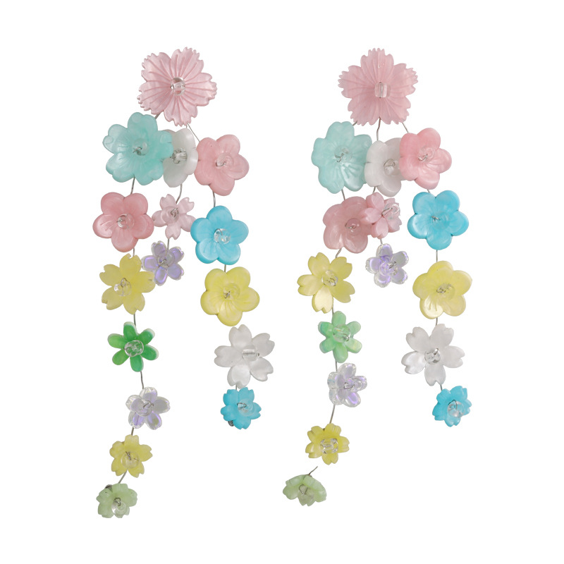 플라워 비즈 술 귀걸이