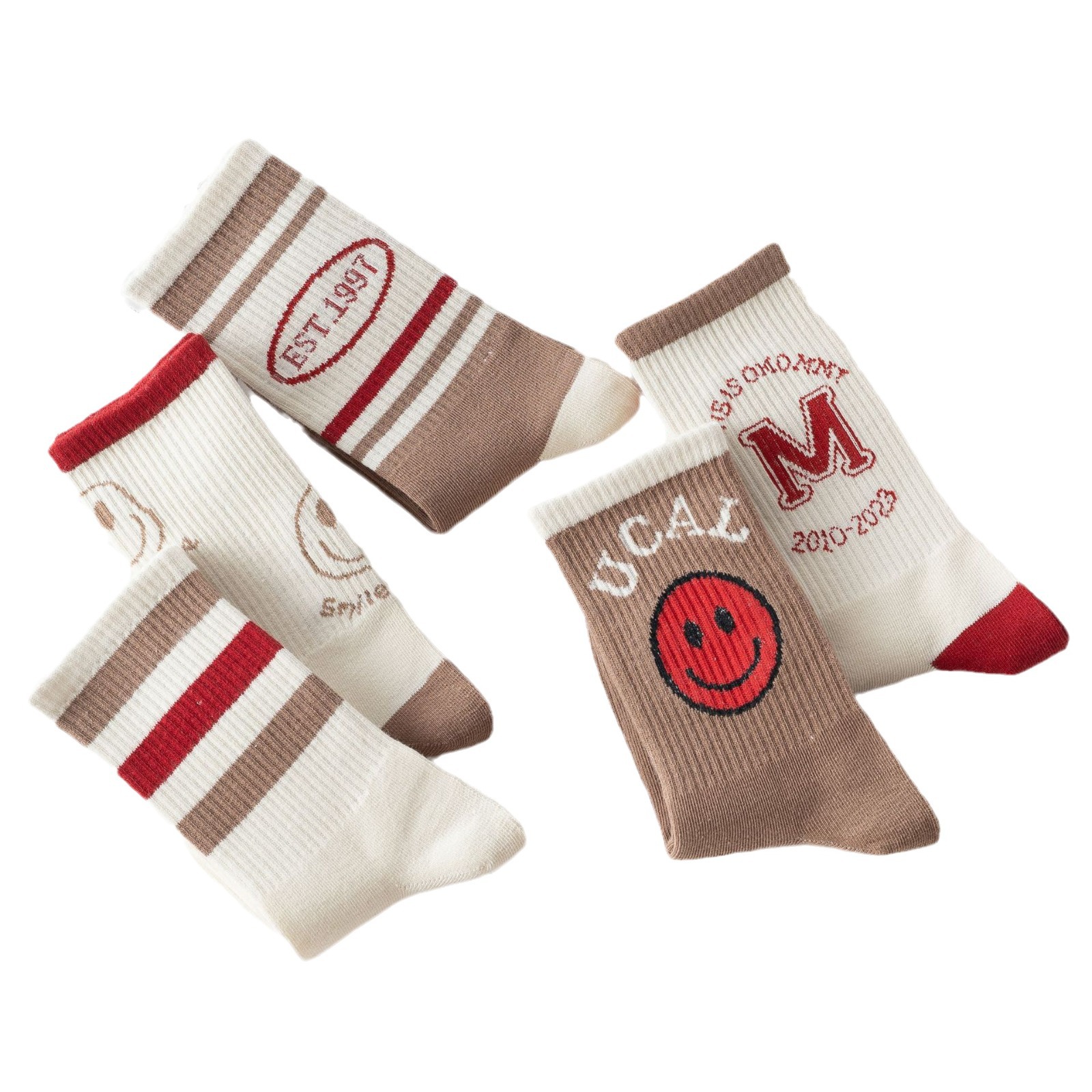 Meias Mid-Calf com Carinhas Sorridentes