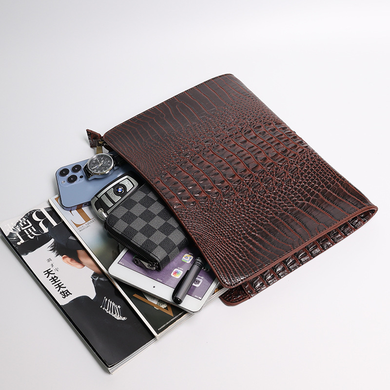 Erkek Timsah Baskılı Klips Çanta