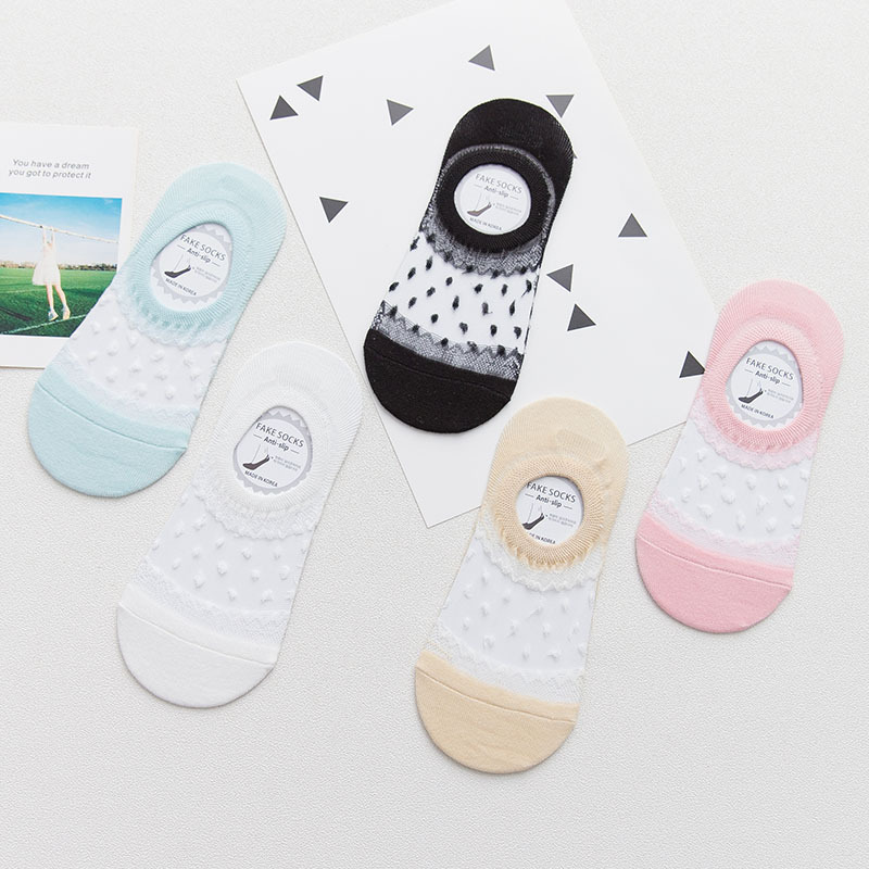 ถุงเท้าไม่โผล่ลายเมชผ้าลายลูกไม้