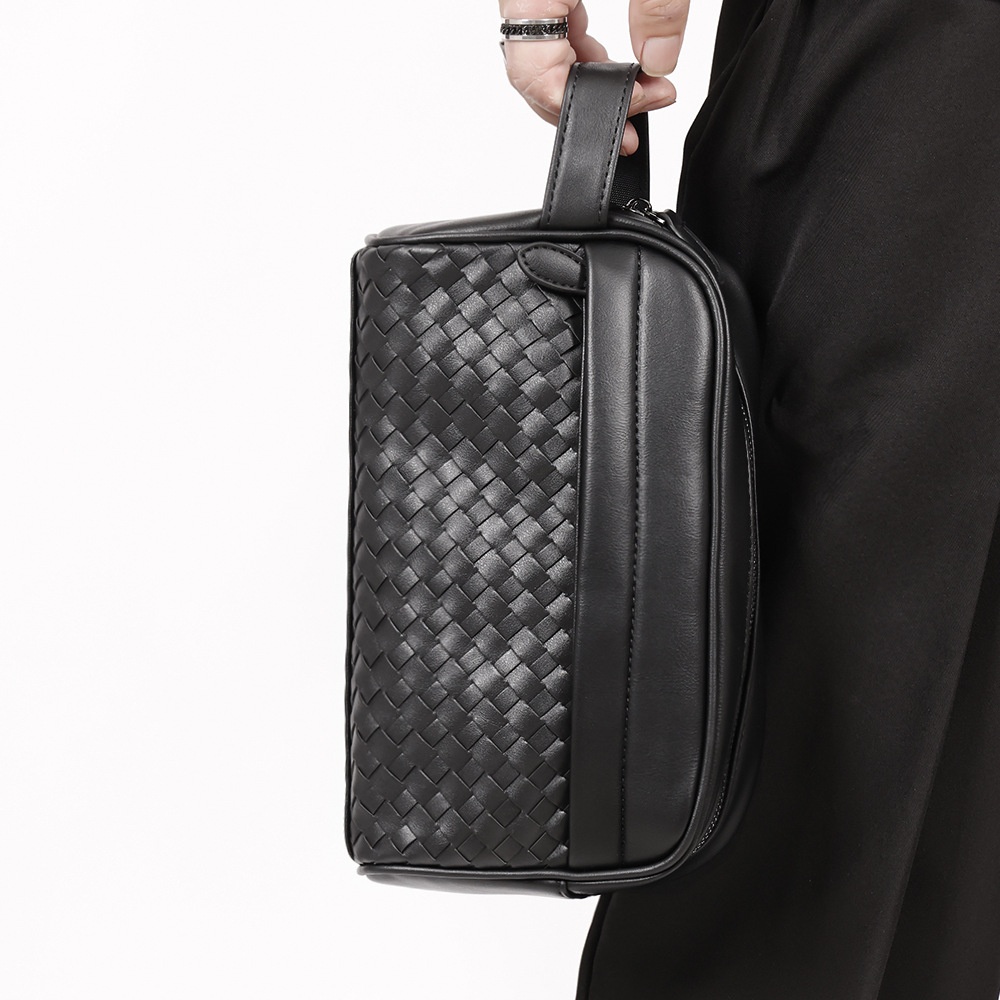 Erkek El Örgüsü PU Deri Clutch Çanta