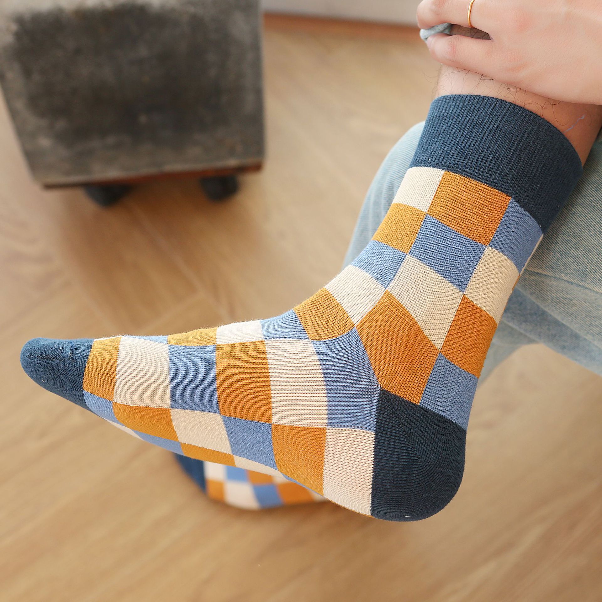 Pánské Casual Podkolenky s Kostkovaným Vzorem