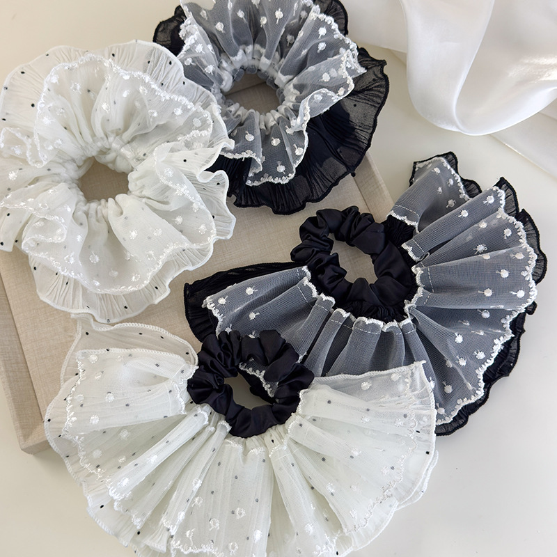 Gumka Do Włosów z Koronką w Kropki i Falbankami