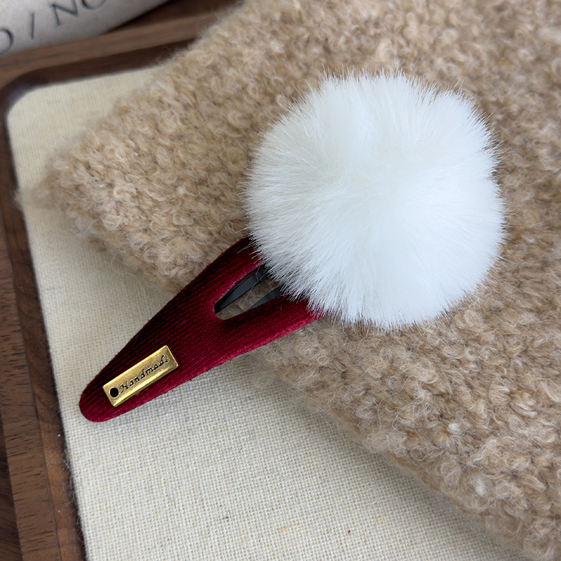 Γεωμετρικά Τριγωνικά Κλιπ Μαλλιών με Γούνα Πον-Πον